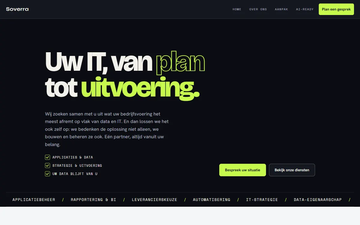 De homepage van soverra.be